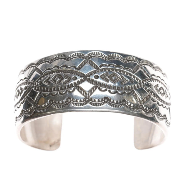 7" JC Navajo heavily stamped sterling cuff bracelet - Estate Fresh Austin
