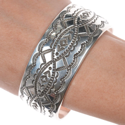 7" JC Navajo heavily stamped sterling cuff bracelet - Estate Fresh Austin