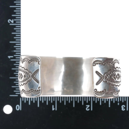 7" JC Navajo heavily stamped sterling cuff bracelet - Estate Fresh Austin