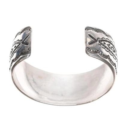 7" JC Navajo heavily stamped sterling cuff bracelet - Estate Fresh Austin