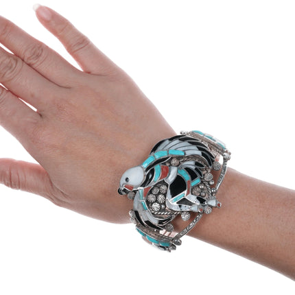 7" John Lucio Zuni Eagle Dancer Channel inlay silver cuff bracelet - Estate Fresh Austin