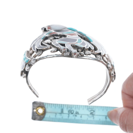 7" John Lucio Zuni Eagle Dancer Channel inlay silver cuff bracelet - Estate Fresh Austin