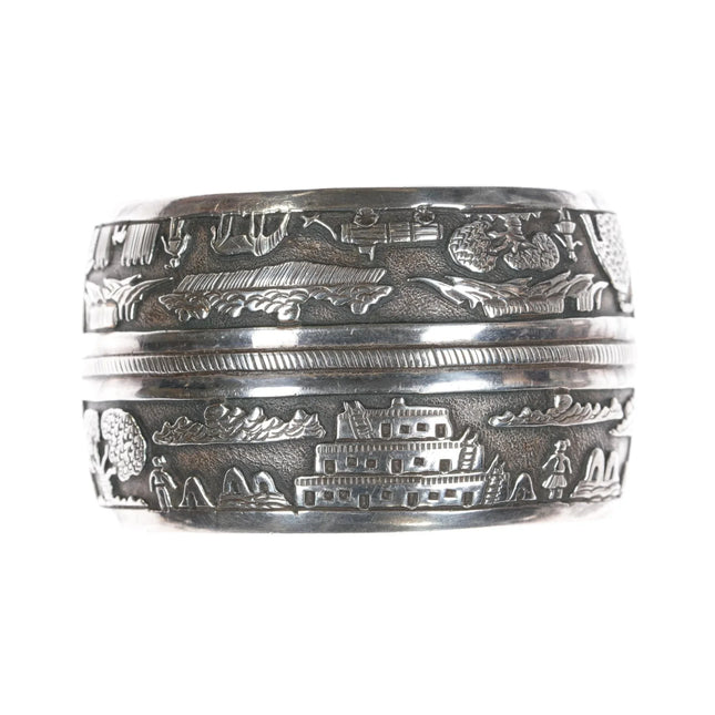 7" Large Eugene Hale Navajo sterling storyteller cuff bracelet - Estate Fresh Austin