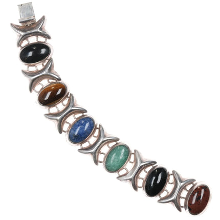 7" Large Vintage Mexican sterling multi-stone bracelet - Estate Fresh Austin