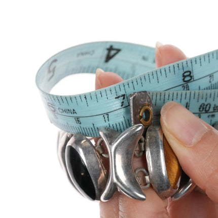 7" Large Vintage Mexican sterling multi-stone bracelet - Estate Fresh Austin