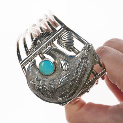 7" Leroy James Navajo sterling and turquoise cuff bracelet - Estate Fresh Austin