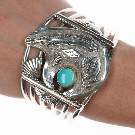 7" Leroy James Navajo sterling and turquoise cuff bracelet - Estate Fresh Austin