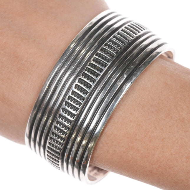 7" Linkin Navajo heavy stamped sterling silver cuff bracelet - Estate Fresh Austin