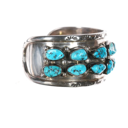 7" M Guerro Navajo chunky sterling double row turquoise cuff bracelet - Estate Fresh Austin