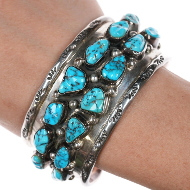7" M Guerro Navajo chunky sterling double row turquoise cuff bracelet - Estate Fresh Austin
