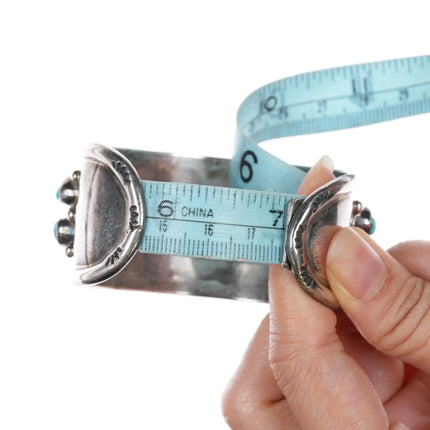 7" M Guerro Navajo chunky sterling double row turquoise cuff bracelet - Estate Fresh Austin