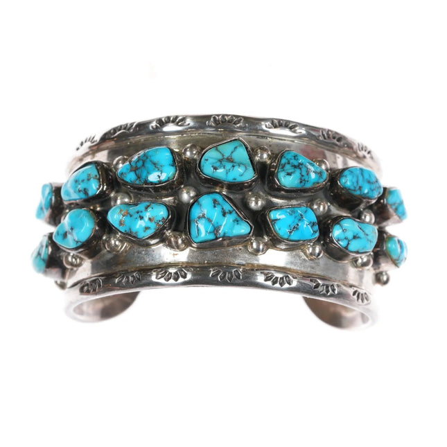 7" M Guerro Navajo chunky sterling double row turquoise cuff bracelet - Estate Fresh Austin