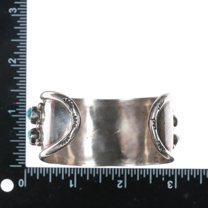 7" M Guerro Navajo chunky sterling double row turquoise cuff bracelet - Estate Fresh Austin