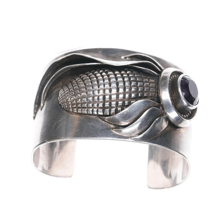 7" Masha Native American sterling corn cuff bracelet with amethyst - Estate Fresh Austin