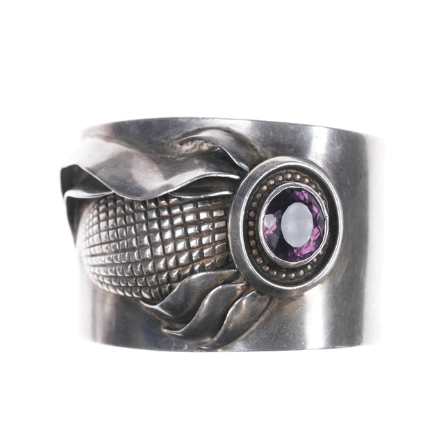 7" Masha Native American sterling corn cuff bracelet with amethyst - Estate Fresh Austin