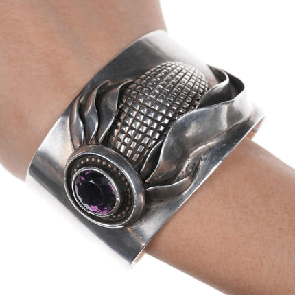 7" Masha Native American sterling corn cuff bracelet with amethyst - Estate Fresh Austin