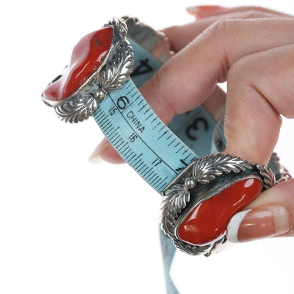 7" Native American Sterling silver Mediterranean Coral Watch Cuff bracelet - Estate Fresh Austin