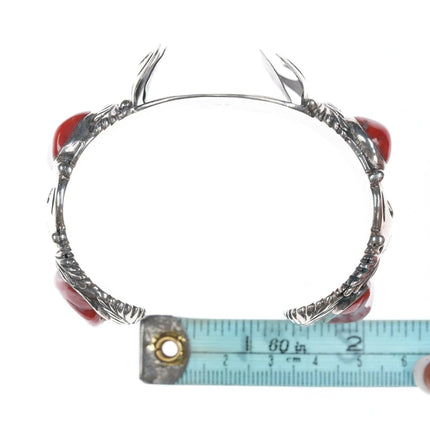7" Native American Sterling silver Mediterranean Coral Watch Cuff bracelet - Estate Fresh Austin