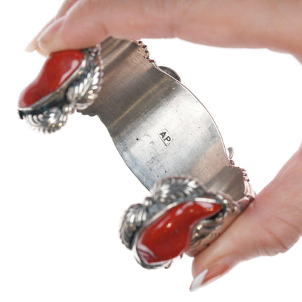 7" Native American Sterling silver Mediterranean Coral Watch Cuff bracelet - Estate Fresh Austin