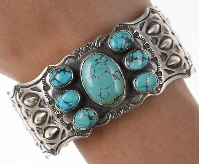 7" Navajo Sterling Harold Joe Turquoise cuff bracelet - Estate Fresh Austin