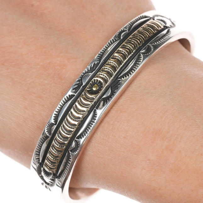 7" Ray Tafoya Navajo 14k/Sterling heavy cuff bracelet - Estate Fresh Austin