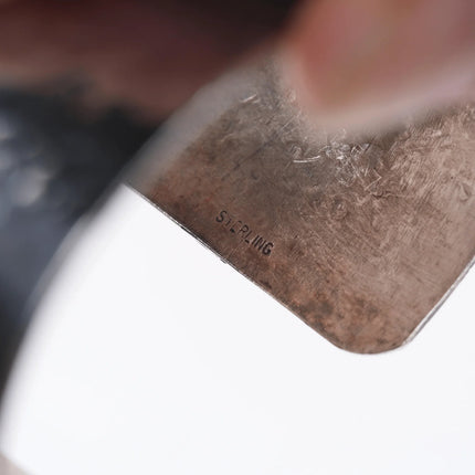 7" Retro Hammered Sterling and jasper cuff bracelet - Estate Fresh Austin