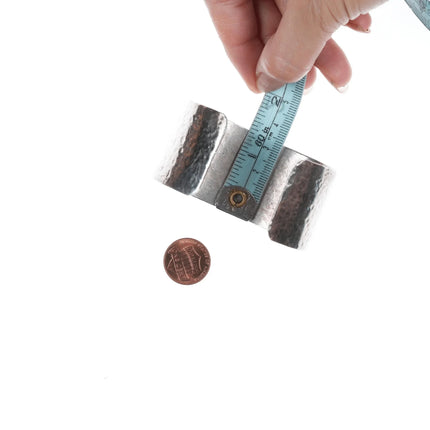 7" Retro Hammered Sterling and jasper cuff bracelet - Estate Fresh Austin