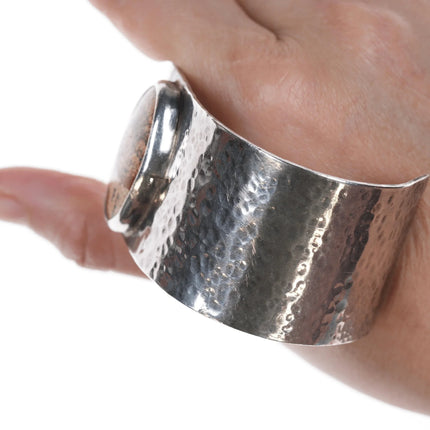 7" Retro Hammered Sterling and jasper cuff bracelet - Estate Fresh Austin