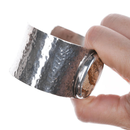 7" Retro Hammered Sterling and jasper cuff bracelet - Estate Fresh Austin