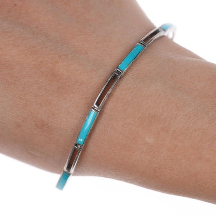 7" Retro Sterling turquoise link bracelet - Estate Fresh Austin