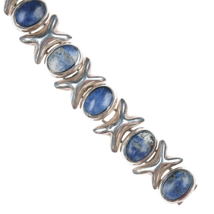 7" Retro Taxco Sterling denim lapis bracelet - Estate Fresh Austin