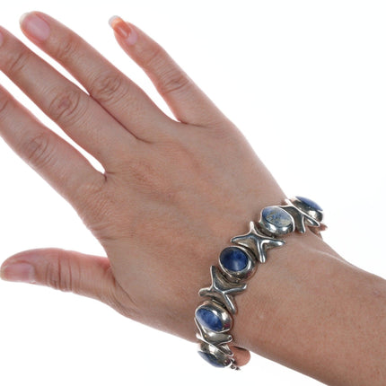 7" Retro Taxco Sterling denim lapis bracelet - Estate Fresh Austin