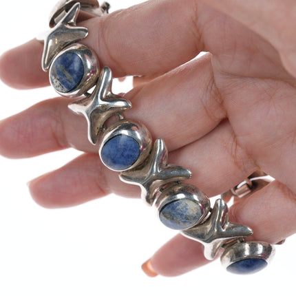 7" Retro Taxco Sterling denim lapis bracelet - Estate Fresh Austin