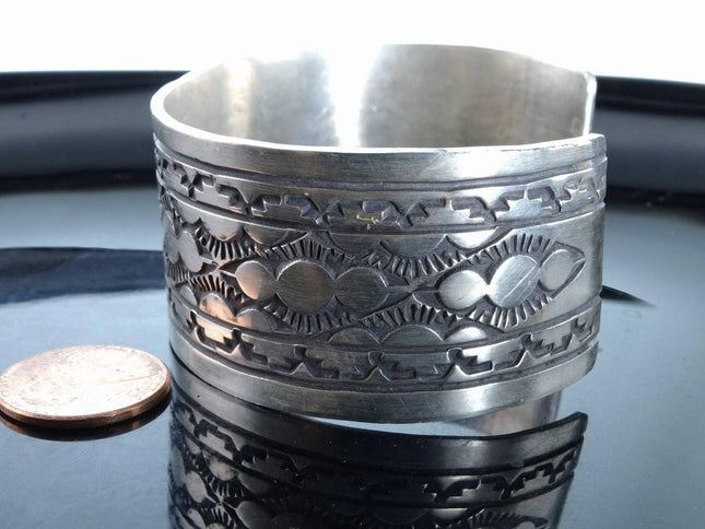 7" Rick Enriquez Navajo Sterling Silver Heavy Stamped cuff Bracelet - Estate Fresh Austin