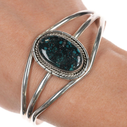 7" Sterling spiderweb turquoise cuff bracelet - Estate Fresh Austin