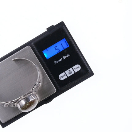 7" Vintage Heavy stamped silver green spiderweb turquoise bracelet - Estate Fresh Austin