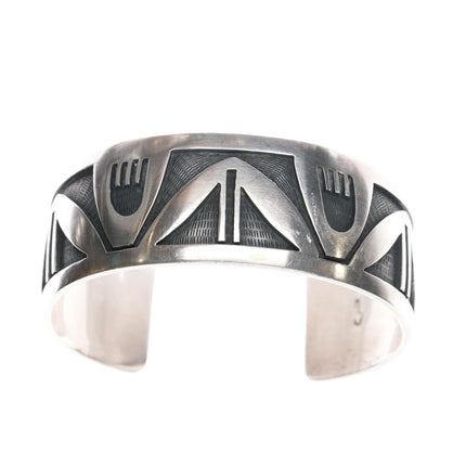 7" Roy Tawahongva hopi overlay cuff bracelet with rainclouds sterling - Estate Fresh Austin