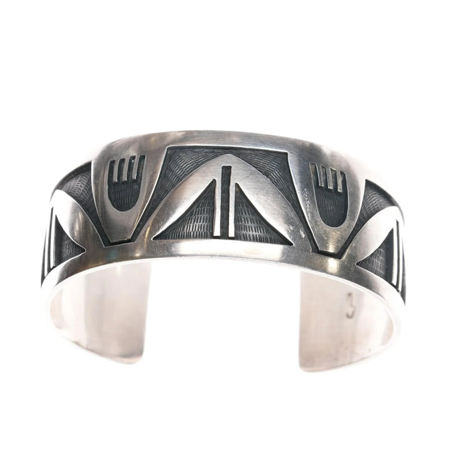 7" Roy Tawahongva hopi overlay cuff bracelet with rainclouds sterling - Estate Fresh Austin