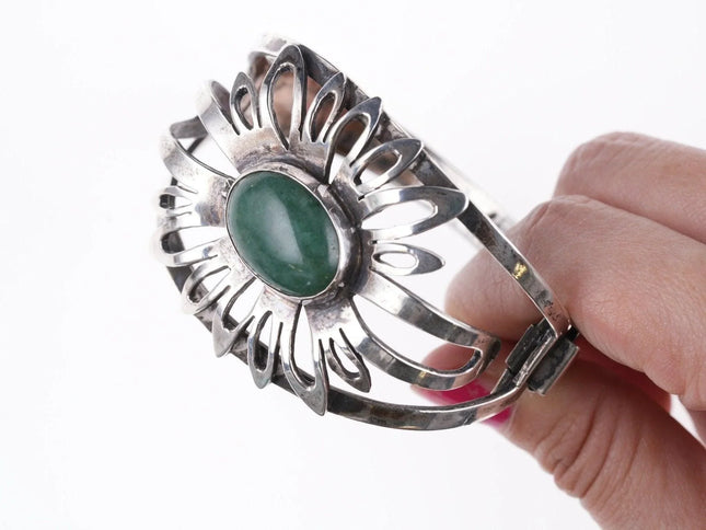 7" Vintage Mexican Modernist Sterling and Jade bracelet - Estate Fresh Austin