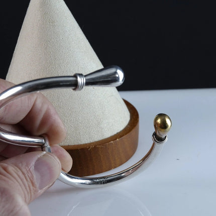 7" Vintage Mexican Silver Hinged bracelet with brass tip - Estate Fresh Austin