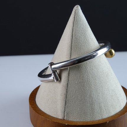 7" Vintage Mexican Silver Hinged bracelet with brass tip - Estate Fresh Austin