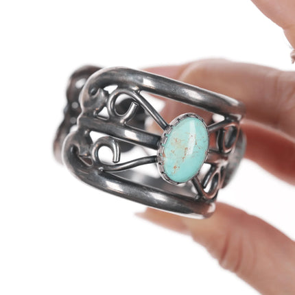 7" Vintage Native American silver twisted wire cuff bracelet with turquoise - Estate Fresh Austin
