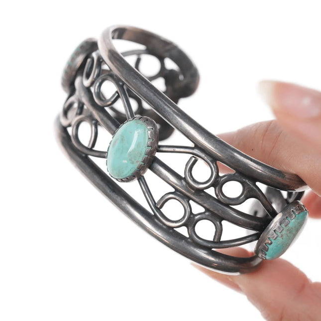 7" Vintage Native American silver twisted wire cuff bracelet with turquoise - Estate Fresh Austin