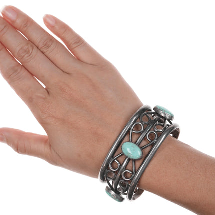 7" Vintage Native American silver twisted wire cuff bracelet with turquoise - Estate Fresh Austin