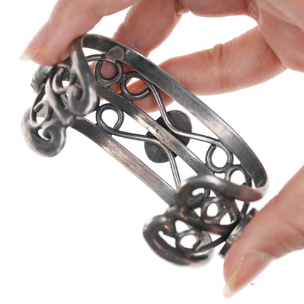 7" Vintage Native American silver twisted wire cuff bracelet with turquoise - Estate Fresh Austin