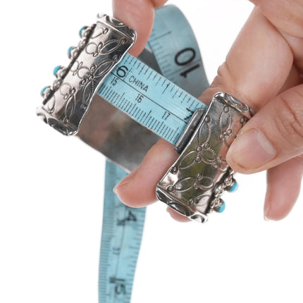 7" Vintage Native American Snake Eye Turquosie silver cuff bracelet with stamped sides - Estate Fresh Austin