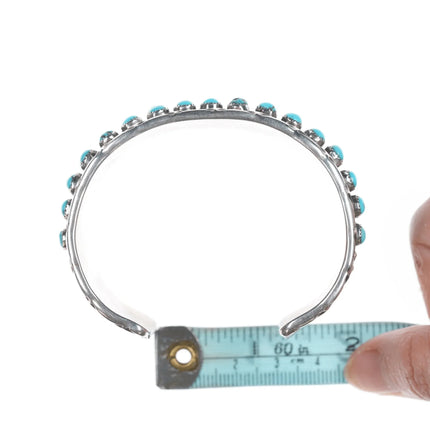 7" Vintage Native American Snake Eye Turquosie silver cuff bracelet with stamped sides - Estate Fresh Austin