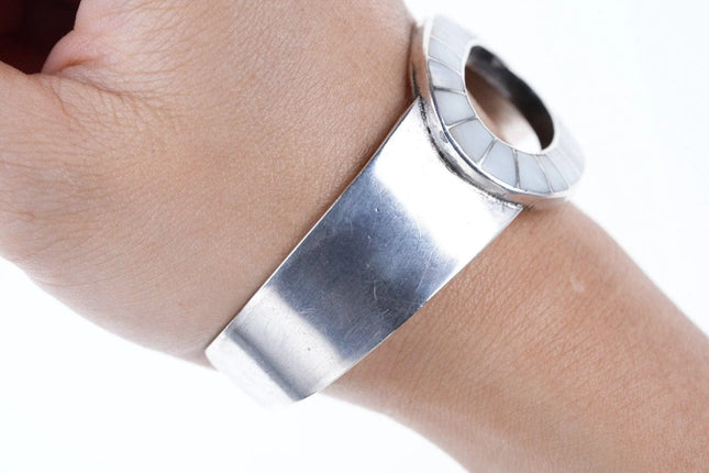 7" Vintage Native American sterling Channel inlay mother of pearl bracelet - Estate Fresh Austin
