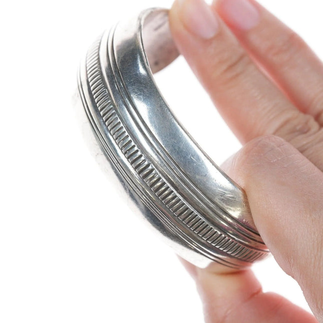 7" Vintage Navajo chiseled silver bracelet - Estate Fresh Austin