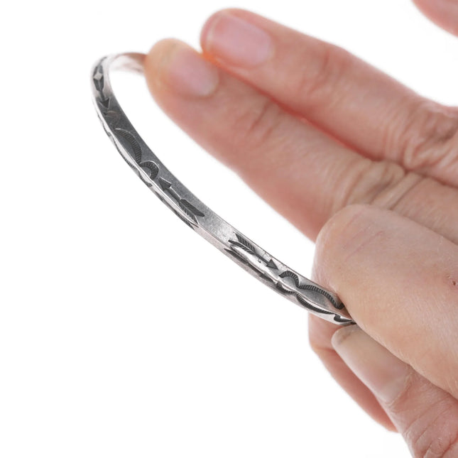 7" Vintage Navajo Intricately stamped silver cuff bracelet - Estate Fresh Austin